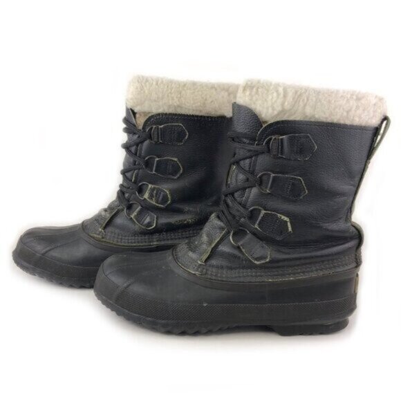 Sorel Caribou Black Leather Waterproof Winter Boots 6 - Picture 2 of 13